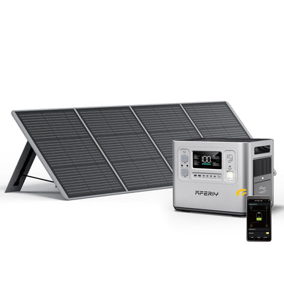2400W 2048Wh Portable Power Station with 200W Solar Panel, Solar Generator Control Via App, LiFePO4 Battery Quick Charge in 1.5H, 240V AC