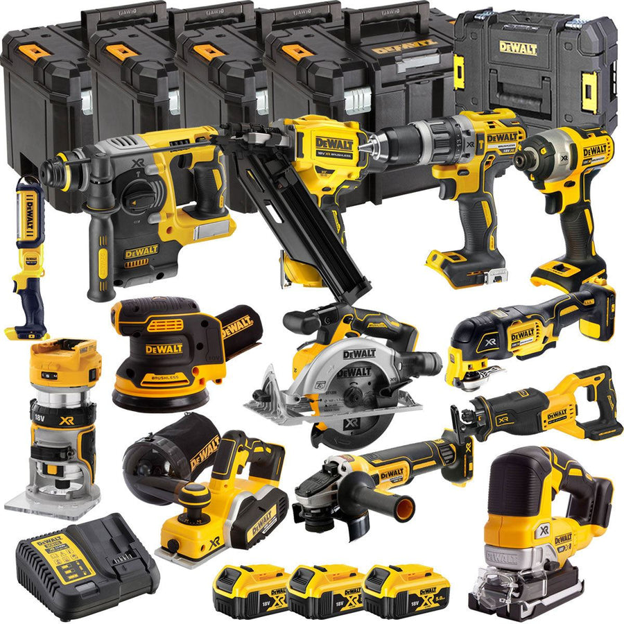 DCKT4T13B3 18V Brushless 13 Piece Kit With 3 x 5.0Ah Battery Charger & TStak Tool Storage
